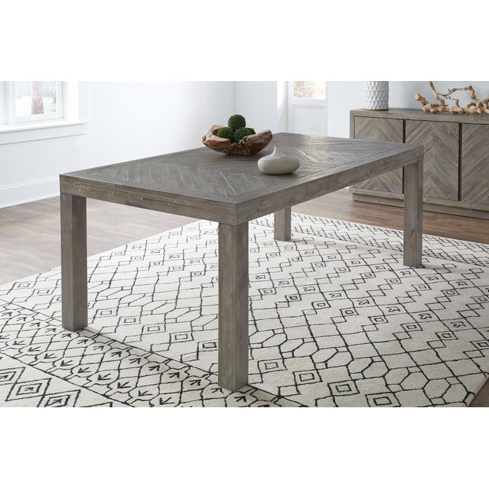 Wooden Dining Table with Rectangular Table Top and Block legs, Rustic Latte Gray