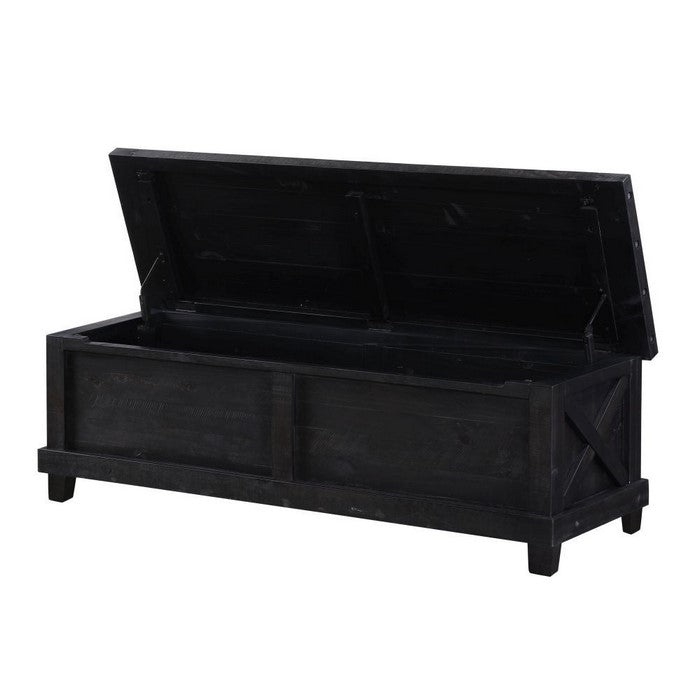 Wooden Flip Top Storage Blanket Box with Random Knot Trim , Black