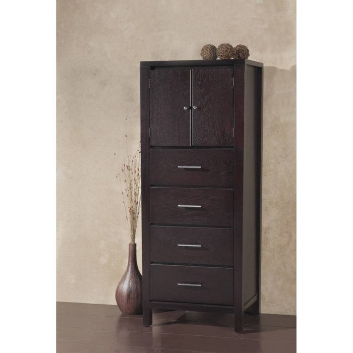 Wooden Lingerie Cabinet with Four Drawer and Double Door storage, Espresso Brown