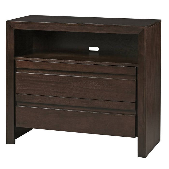 Wooden Media Chest with One Open Shelf and Two Drawers, Dark Brown