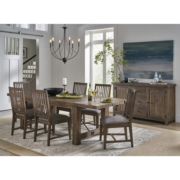 Wooden Rectangular Dining Table with Bulky Plank Feet, Oak Brown