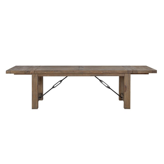 Wooden Rectangular Dining Table with Bulky Plank Feet, Oak Brown