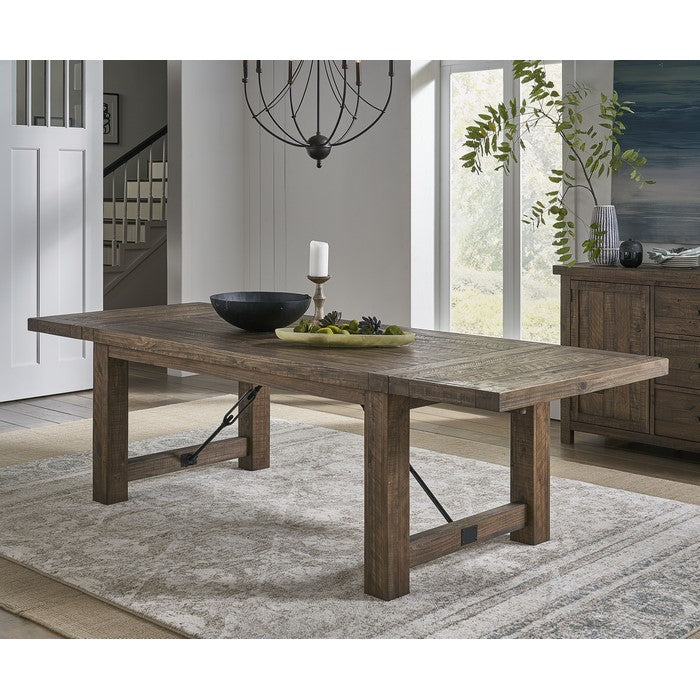 Wooden Rectangular Dining Table with Bulky Plank Feet, Oak Brown