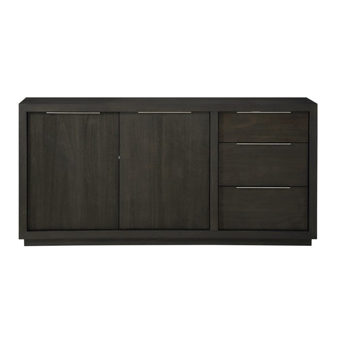 Wooden Rectangular Sideboard with Three Drawers and Double Door Cabinet, Gray