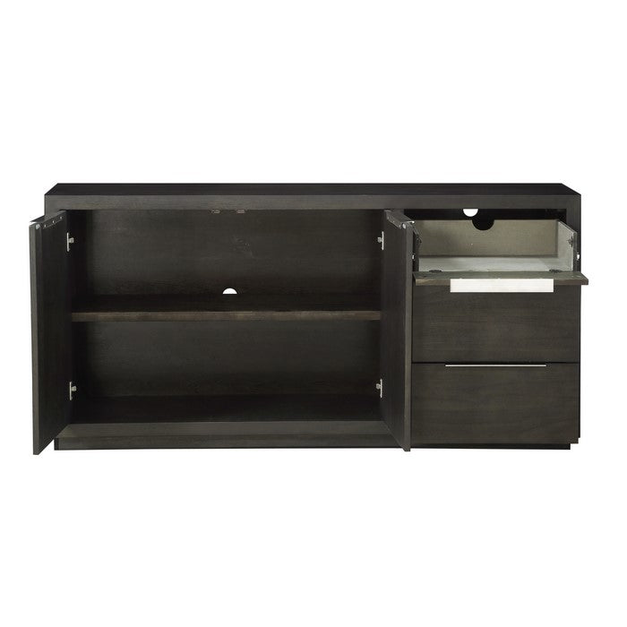 Wooden Rectangular Sideboard with Three Drawers and Double Door Cabinet, Gray