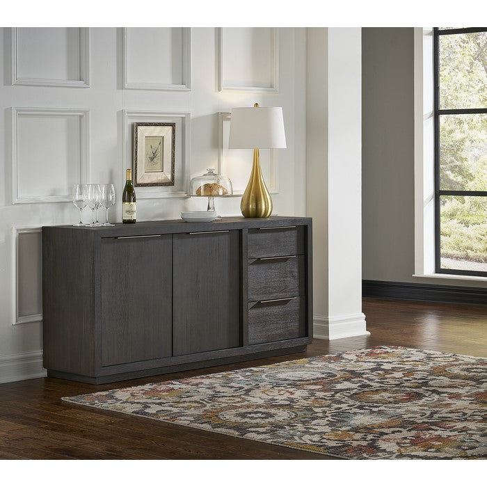 Wooden Rectangular Sideboard with Three Drawers and Double Door Cabinet, Gray