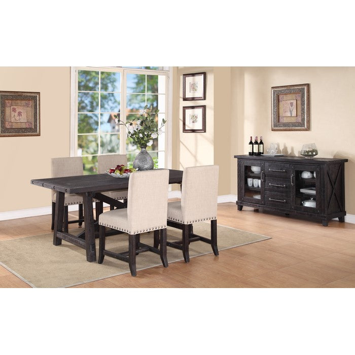 Wooden Rectangular Table with Crossed Planked Bulky Legs and Exposed Bolts , Brown