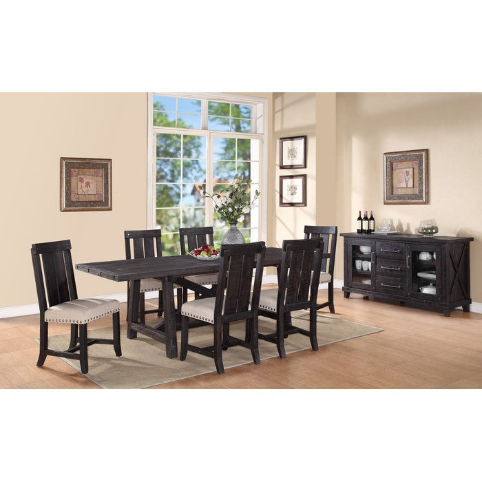 Wooden Rectangular Table with Crossed Planked Bulky Legs and Exposed Bolts , Brown