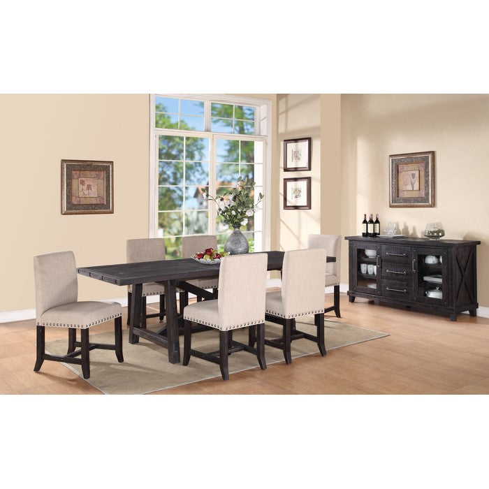 Wooden Rectangular Table with Crossed Planked Bulky Legs and Exposed Bolts , Brown