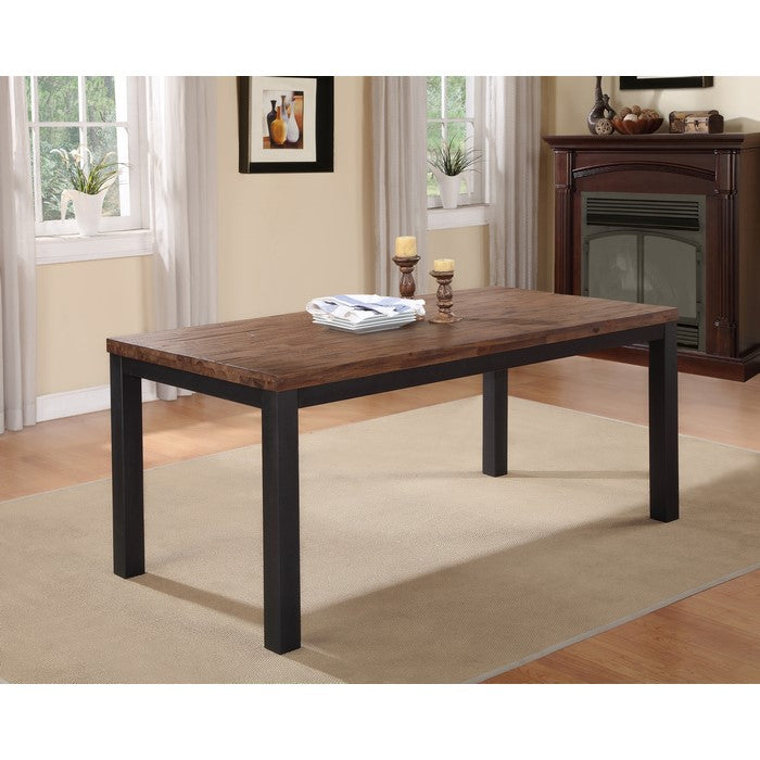 Wooden Rectangular Table with Gray Powder Coated Steel Base, Rustic Truffle Brown