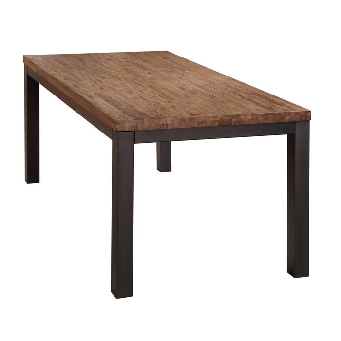 Wooden Rectangular Table with Gray Powder Coated Steel Base, Rustic Truffle Brown