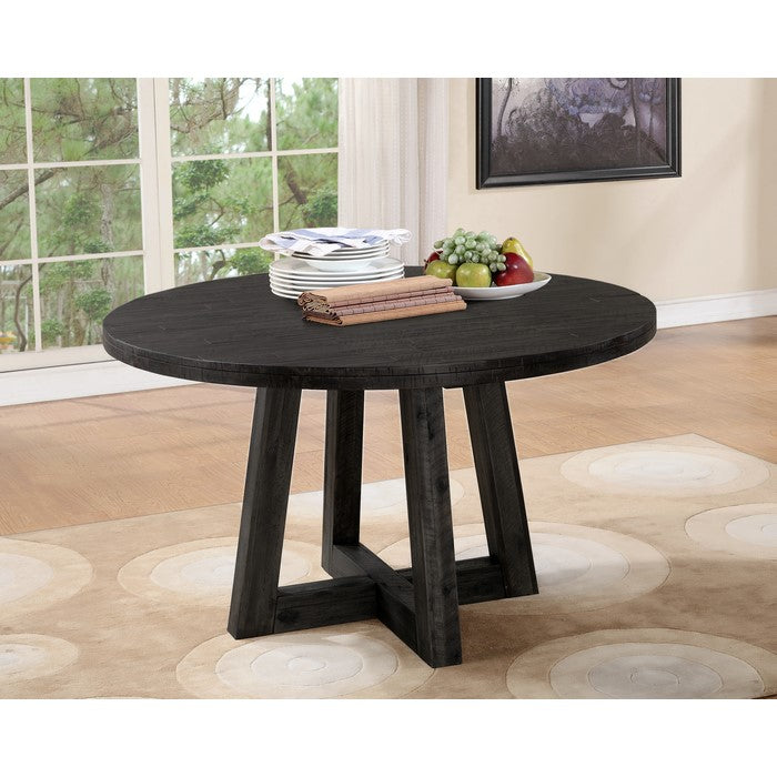 Wooden Round Coffee Table with Four Plank Crossed Feet, Antique Dark Brown