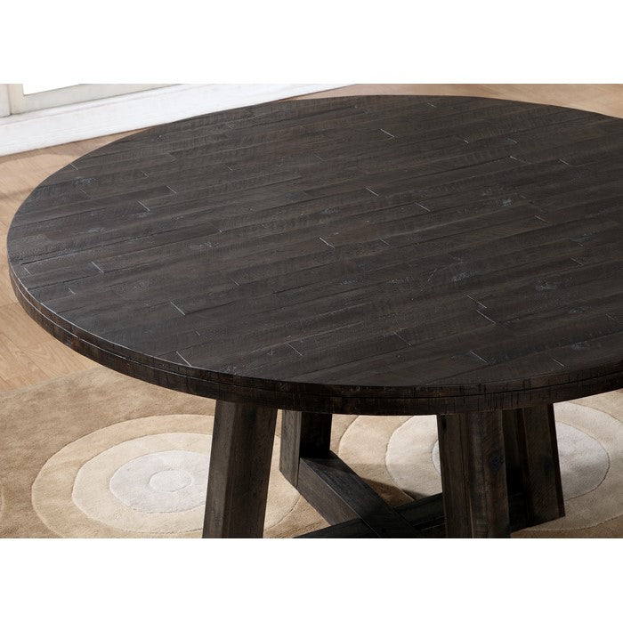 Wooden Round Coffee Table with Four Plank Crossed Feet, Antique Dark Brown