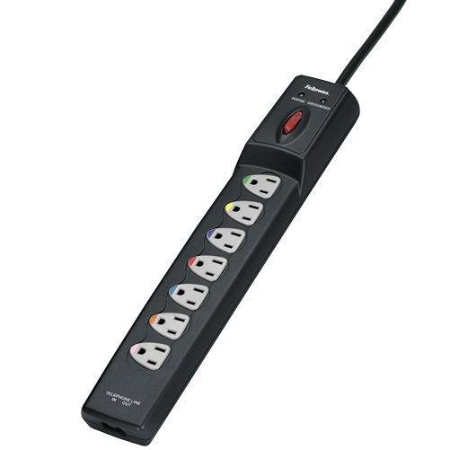 Fellowes Power Guard 7-Outlet Surge Protector with Phone and DSL Protection, 6 Foot Cord, 1,600 Joules (99110)