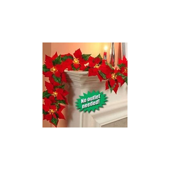 Cordless Lighted Poinsettia Garland