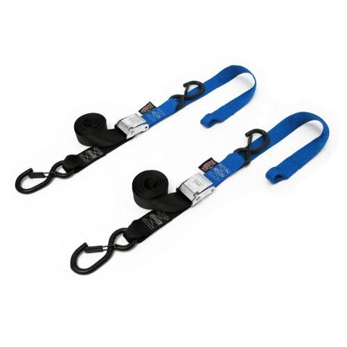 PowerTye 29623-S Blue/Black 1 1/2" X 6ft Cam Buckle Soft-Tye Secure Latch Tie-Downs with Integrated Soft Hooks