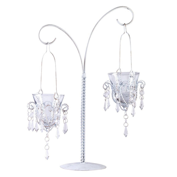 Gifts & Decor Mini Chandelier Hanging Metal Glass Votive Candle Stand