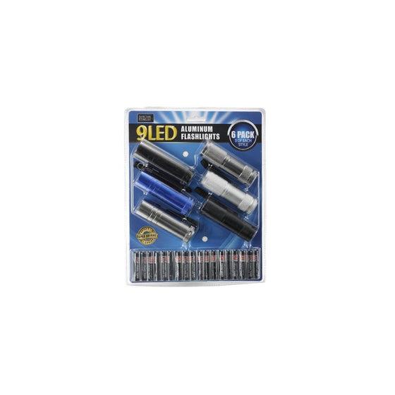 SuperBright 75-6262 6 Pack of Aluminum 9-LED Flashlights with Batteries
