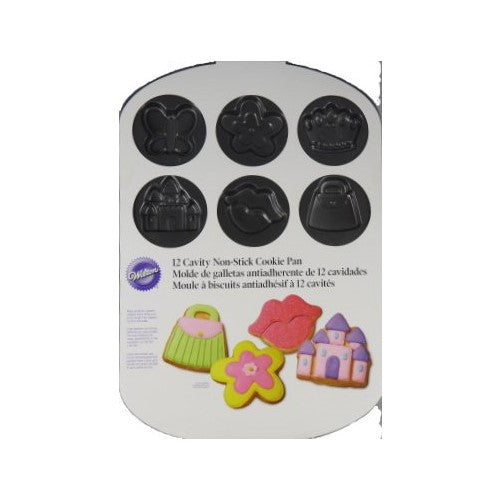 Wilton 12 Cavity Non-Stick Cookie Pan Purse Flower Lips Castle