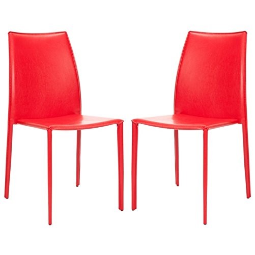 Safavieh Home Collection Aubrey Modern Red Leather Side Chair (Set of 2)