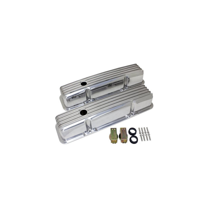 1958-86 Chevy Small Block 283-305-327-350-400 Tall Polished Aluminum Valve Covers - Full Finned