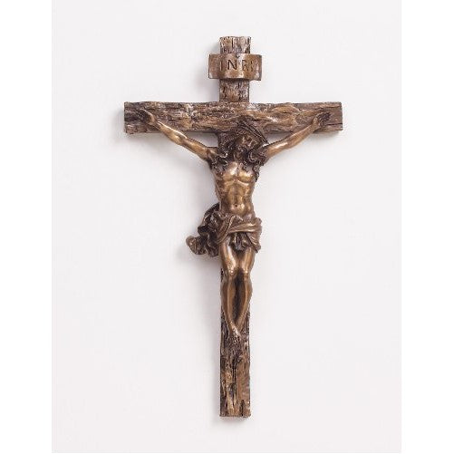 Antique Bronze Hanging Wall INRI Christ Cross Crucifix Home Office Statue Figure