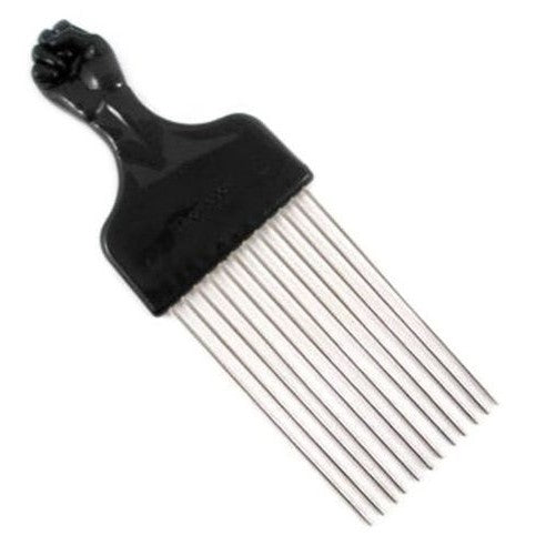 Afro Pick w/ Black Fist - Metal African American Hair Comb Straight