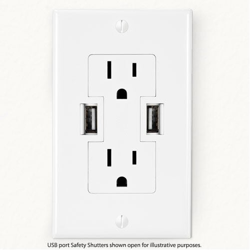 NewerTech Power2U USB Outlet, 15Amp Tamper Resistant Duplex Wall Outlet and 2.4Amp USB Charging Receptacle, white color