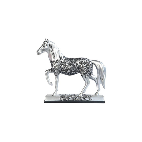 George S. Chen Imports SS-G-11678 Silver Toned Engraved Horse Trotting Statue, 7.25"