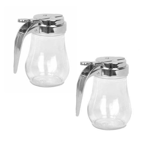 6 Oz. (Ounce) Glass Bulb Jar Syrup Dispenser, Sugar Dispenser, Retracting Spout, Dispensing Thumb-Lever, Pancake House Style (2)