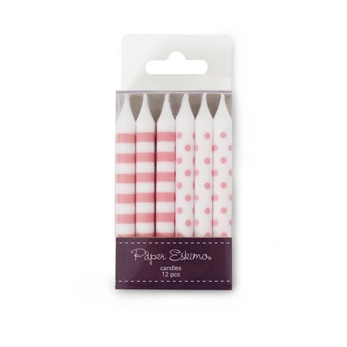 Paper Eskimo 12-Pack Party Candles, Pink Floss