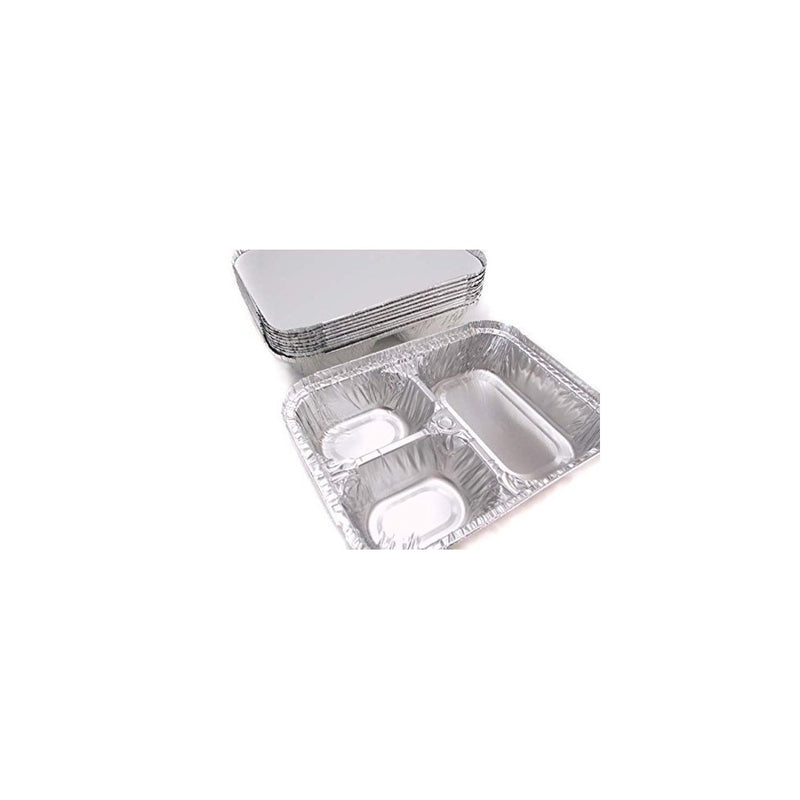 Disposable Aluminum 3 Compartment T.V Dinner Trays with Board Lid #210L (50)