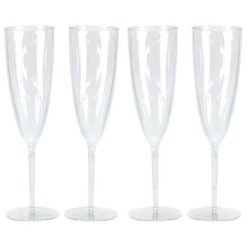 Hard Plastic 1-Piece Champagne Flute, 6-Ounce Capacity, Clear Plastic Champagne Glasses 8 Count