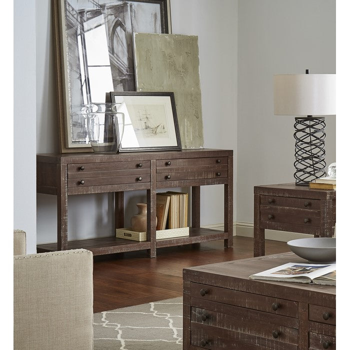 Wooden Two Drawer Console Table with Bottom Shelf, Brown