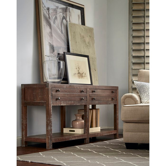 Wooden Two Drawer Console Table with Bottom Shelf, Brown