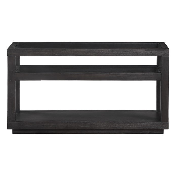 Wooden Two Tier Console Table with Glass Inlay Table Top and Beneath Shelf, Gray