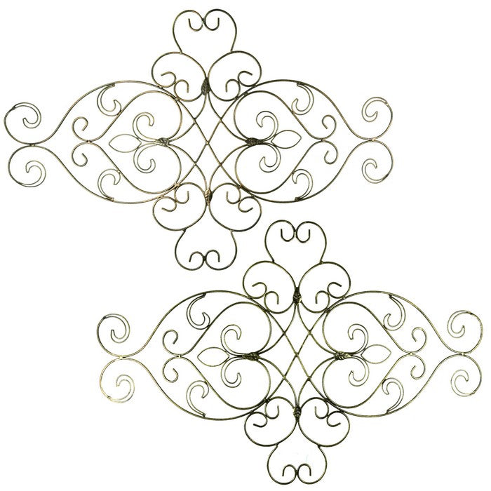 Metal Wall Decor With Intricate Scroll Work Design, Assortment of Two, Gray