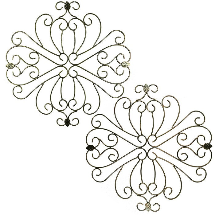 Metal Wall D?cor With Intricate Design and Leaf Accents, Assortment of Two, Gray