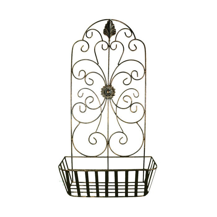 Metal WallDecor With Intricate Design and Wired Basket, Assortment of Two , Gray