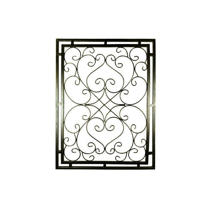 Metal WallDecor With Scroll Work and Rectangular Framed Design, Assortment of Two, Gray