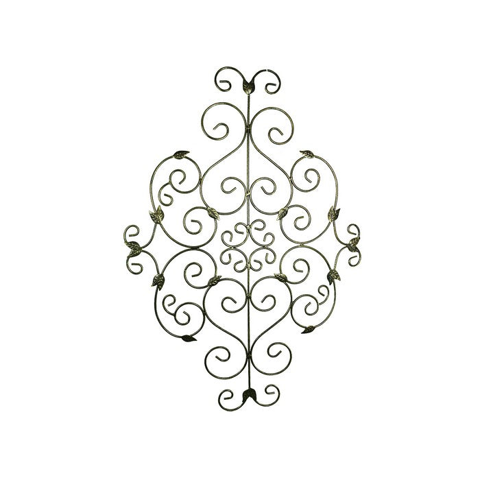 Metal WallDecor With Scroll Work Design and Leave Accents, Assortment of Two, Gray and Copper