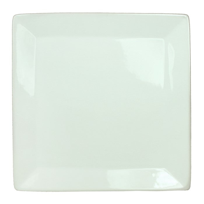 Square Shape Ceramic Plate with Curved Rims, White