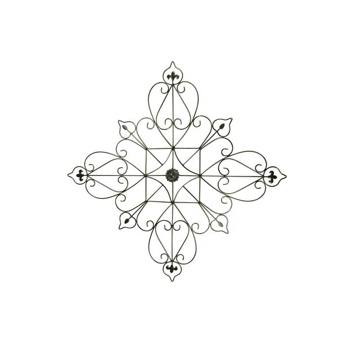 Metal WallDecor with Intricate Design and Fleur de lis accents , Assortment of Two , Gray