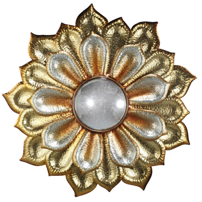 Metal and AcrylicDecorative Wall Hanging Mirror with Flower Shaped Design, Gold