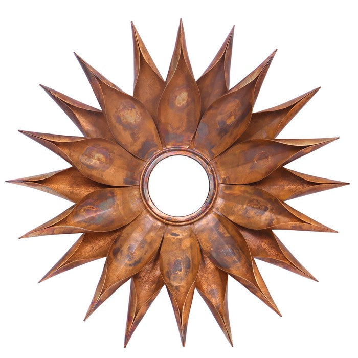 Sunburst Shaped Design Iron WallDecor with Round Concave Mirror , Copper