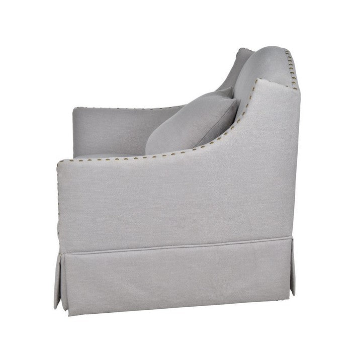 Contemporary Style Polyester Upholstered Wooden Accent Chair with Nail Head Trim Detail, Gray
