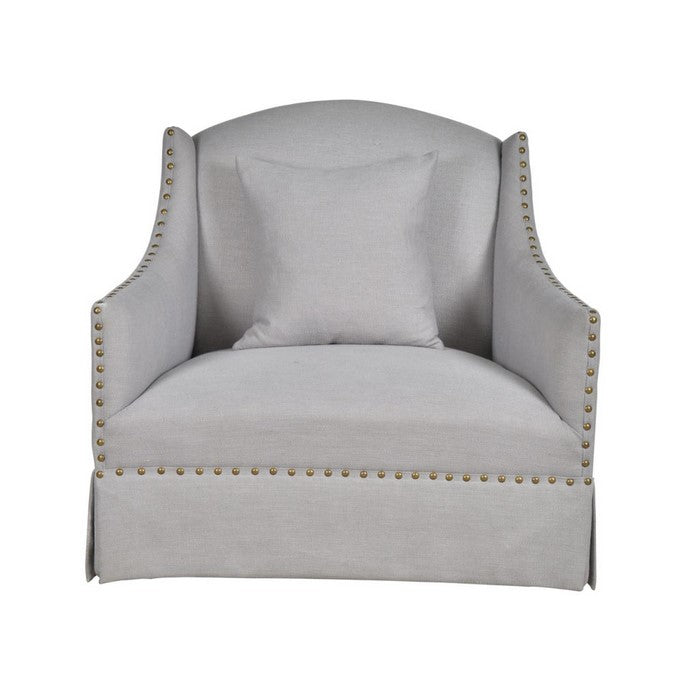 Contemporary Style Polyester Upholstered Wooden Accent Chair with Nail Head Trim Detail, Gray