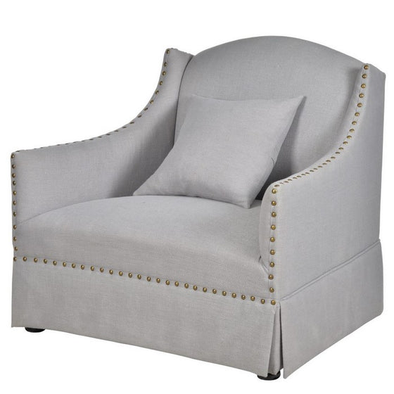 Contemporary Style Polyester Upholstered Wooden Accent Chair with Nail Head Trim Detail, Gray