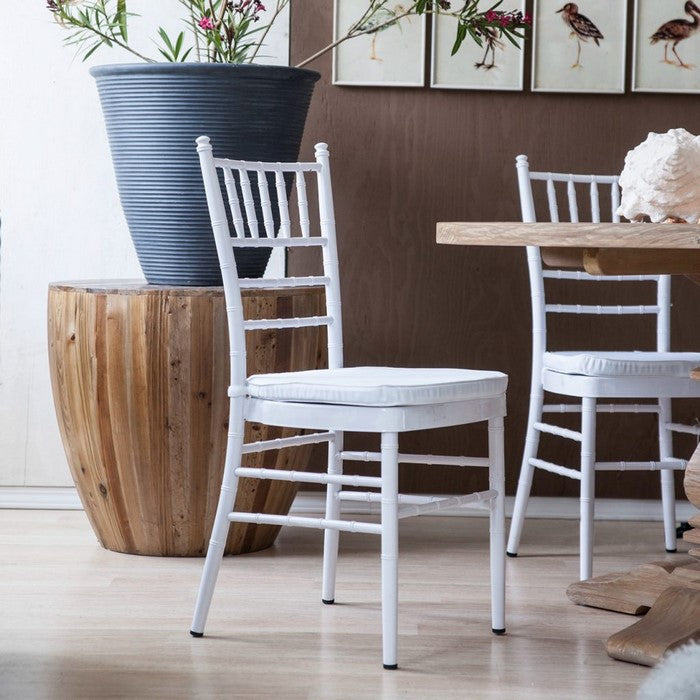 Classic Style Aluminum Chair with Slatted Backrest and Tapered Legs, Glossy White