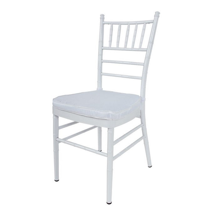 Classic Style Aluminum Chair with Slatted Backrest and Tapered Legs, Glossy White